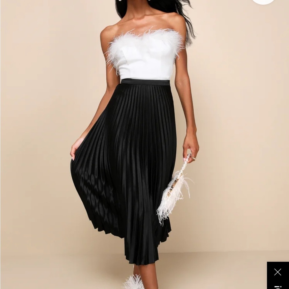 Lulus Fashionable Babe Black Satin Pleated Midi Skirt Size XL